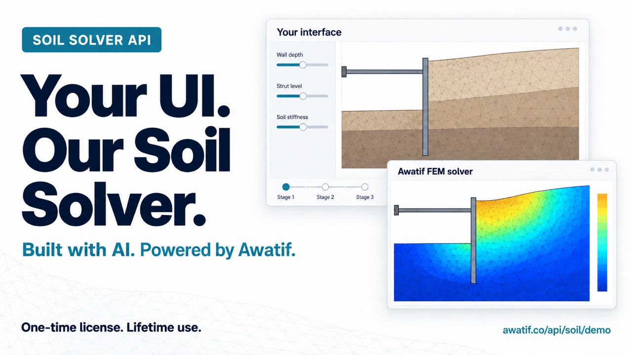 Your UI. Our Soil Solver. Built with AI, powered by Awatif: an AI-built excavation interface on top of the Awatif FEM solver