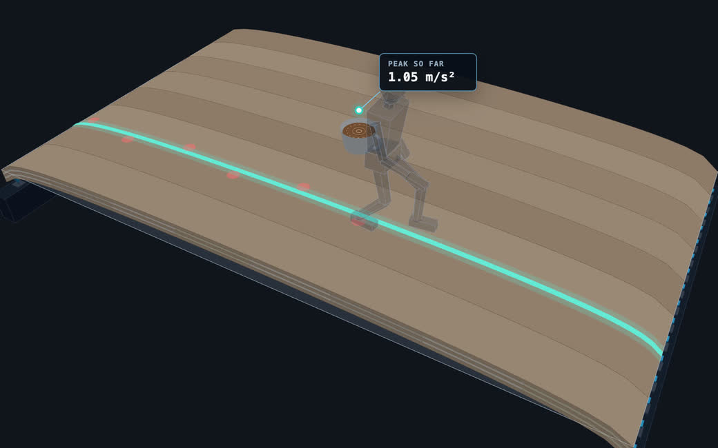 A CLT floor rippling as a walker crosses it