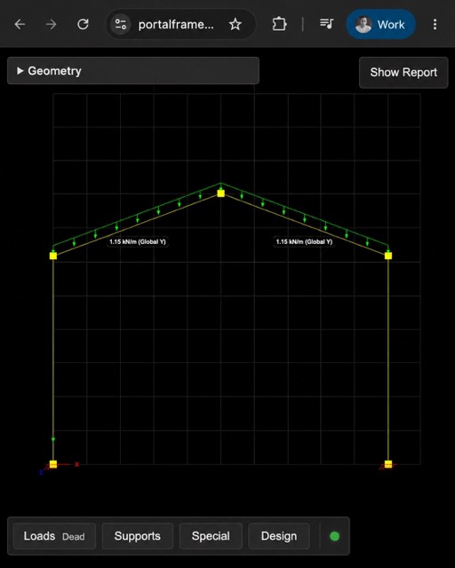 The deployed portal frame app in a browser